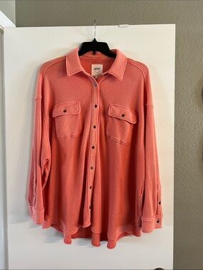 aerie Waffle-Knit Button-Down Shirt sz large